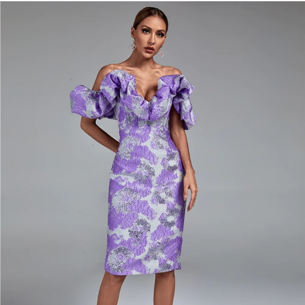 Lavender One-Shoulder Ruffle Cocktail Dress - Picture 4 of 7